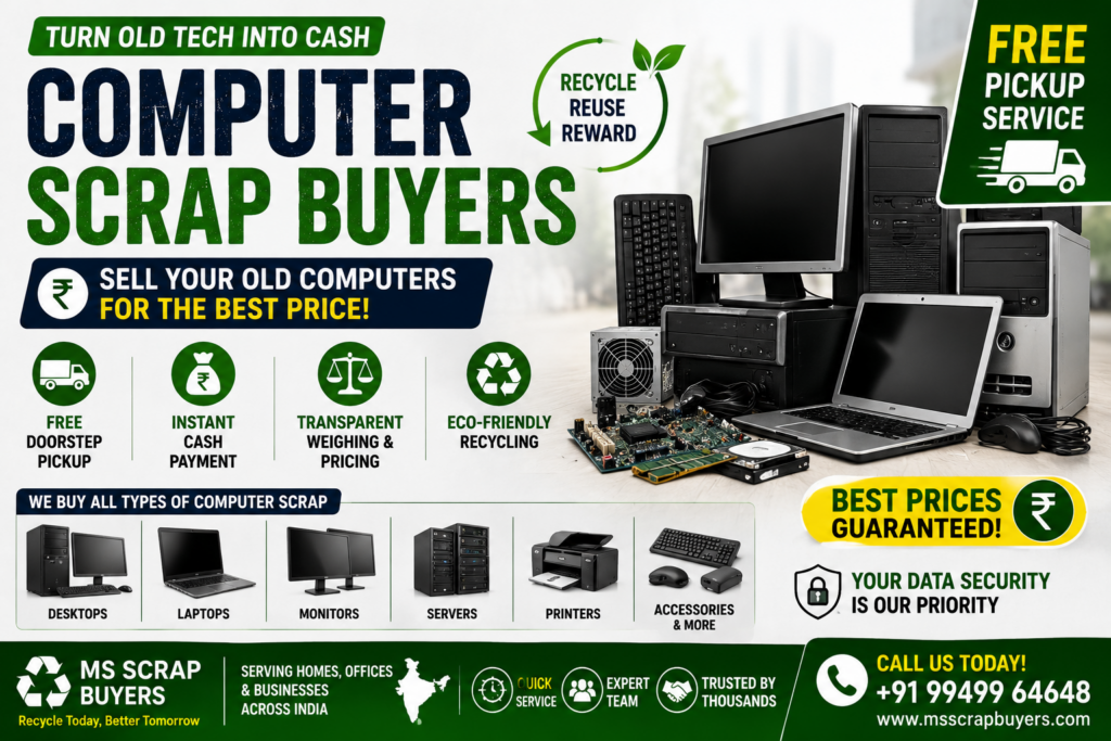 computer scrap buyers offering free pickup for old computers laptops monitors servers and electronic waste recycling