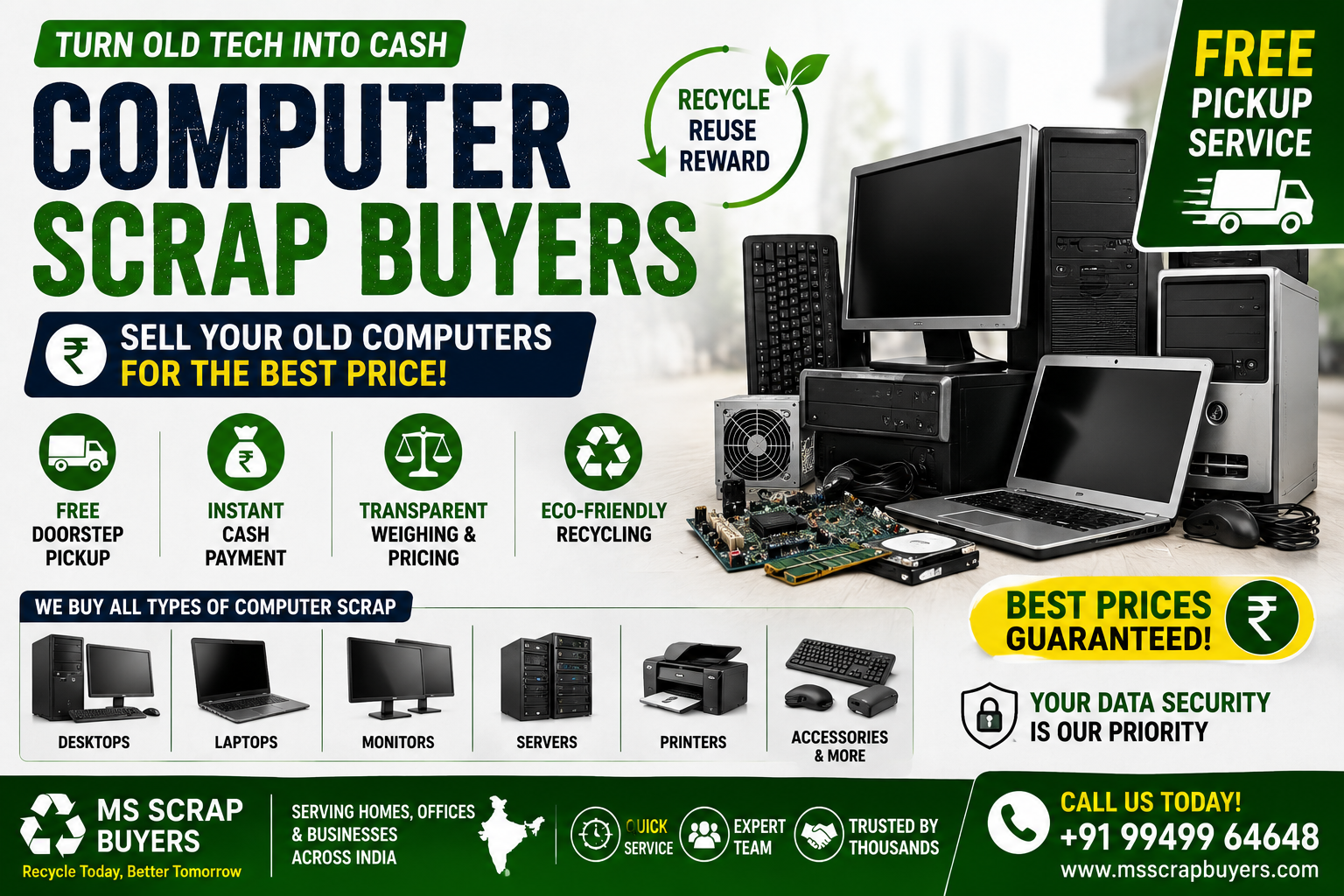 computer scrap buyers offering free pickup for old computers laptops monitors servers and electronic waste recycling