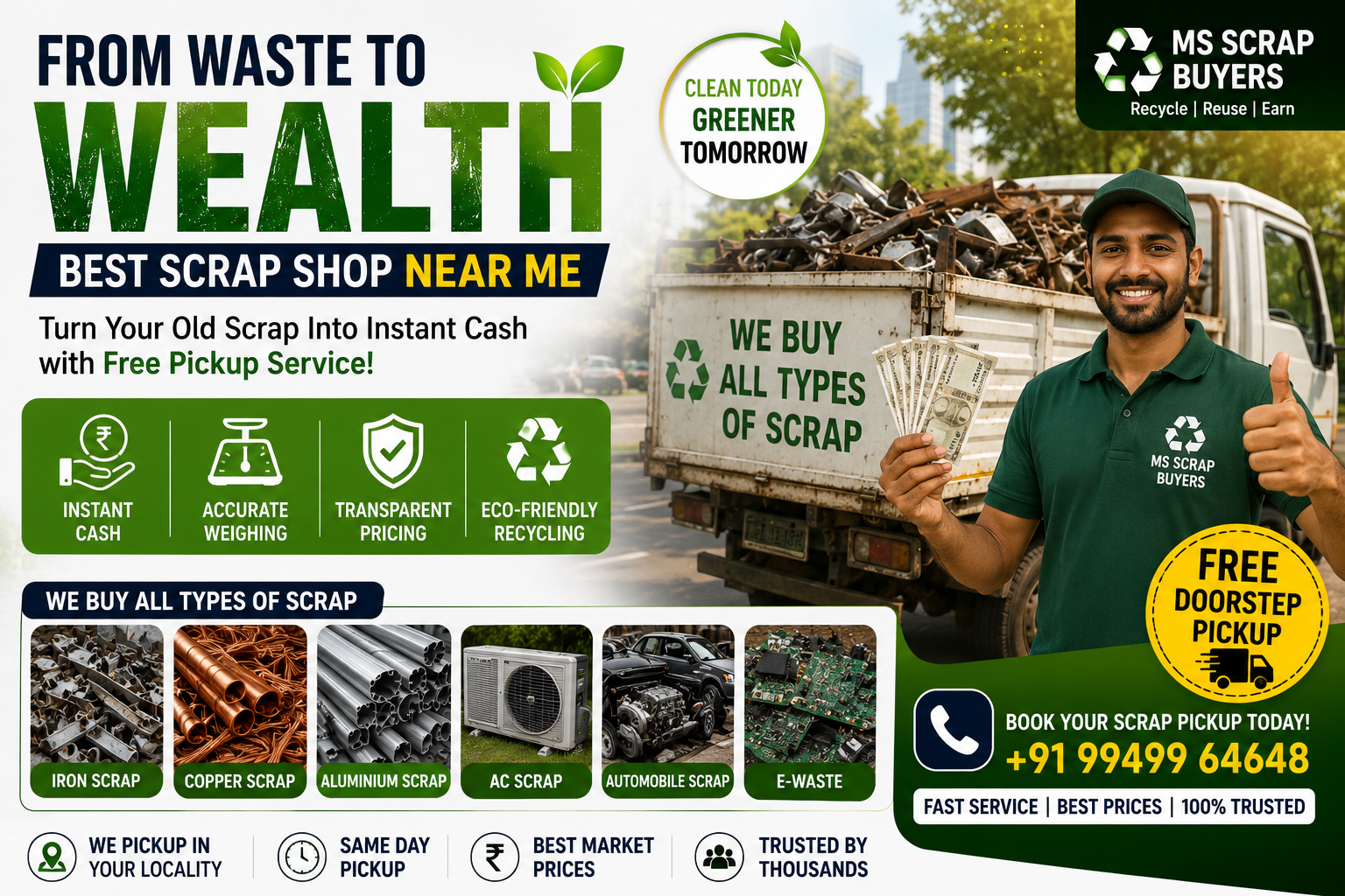scrap pickup service near me offering free doorstep collection instant cash and eco friendly recycling solutions