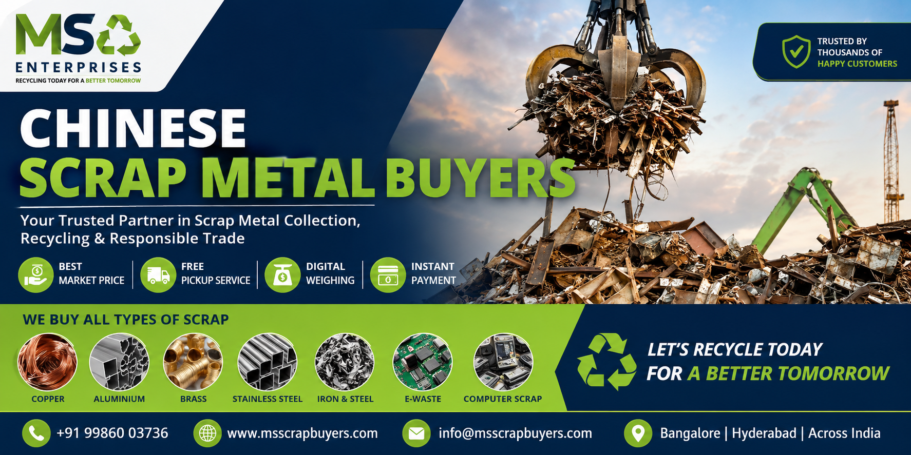 Chinese Scrap Metal Buyers guide by MS Enterprises explaining scrap metal export, recycling, and professional scrap buying services in India.