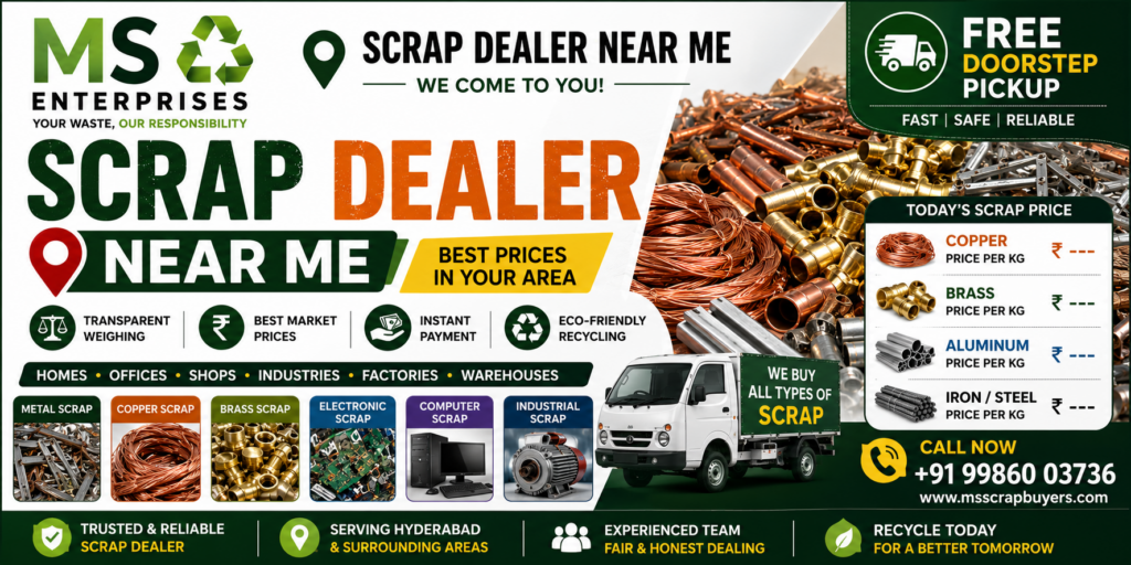 Scrap Dealer Near Me 2026 | Trusted Scrap Buyers with Doorstep Pickup 1 Scrap Dealer Near Me offering doorstep scrap pickup, best scrap prices, transparent weighing and instant payment by MS Enterprises.